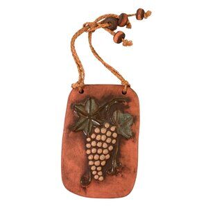 Handmade Clay Wall Plaque With Grapes And Leaves Design